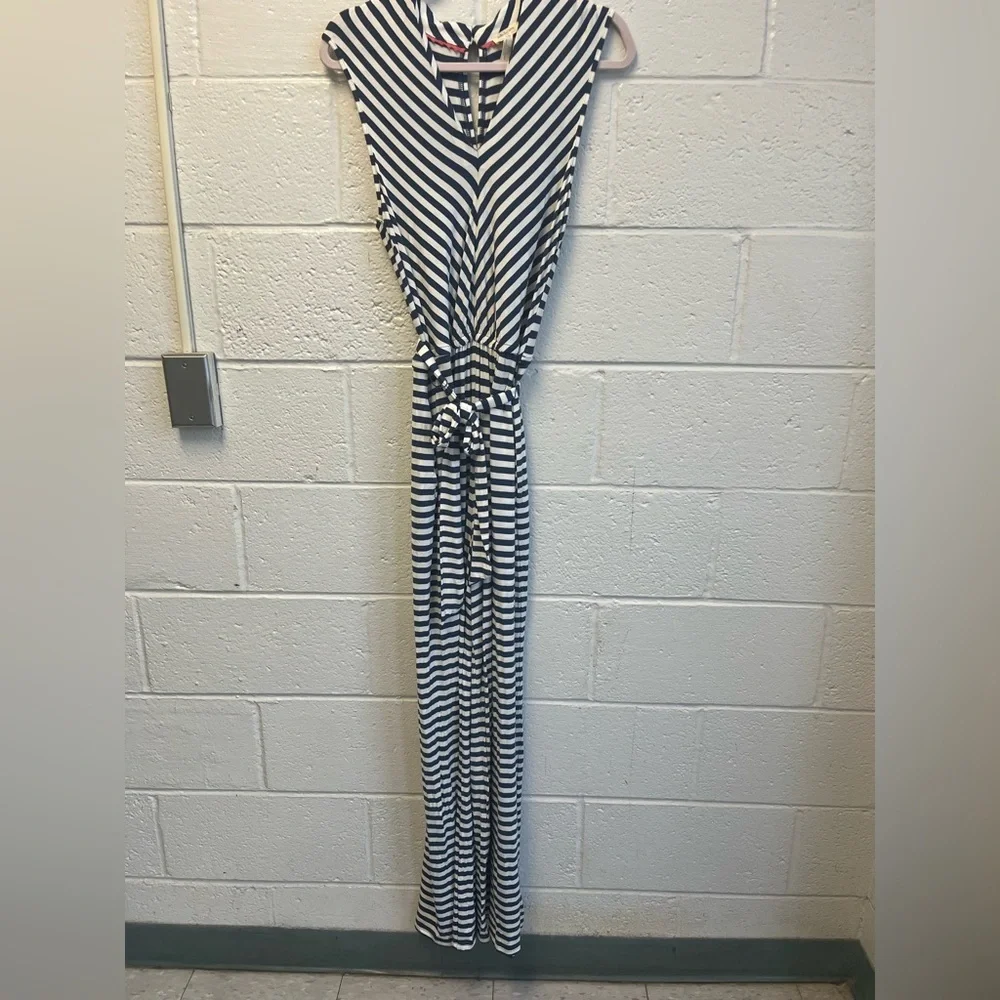 Matilda Jane Blue and White Striped Sleeveless Belted Jumpsuit Sz.‎ L